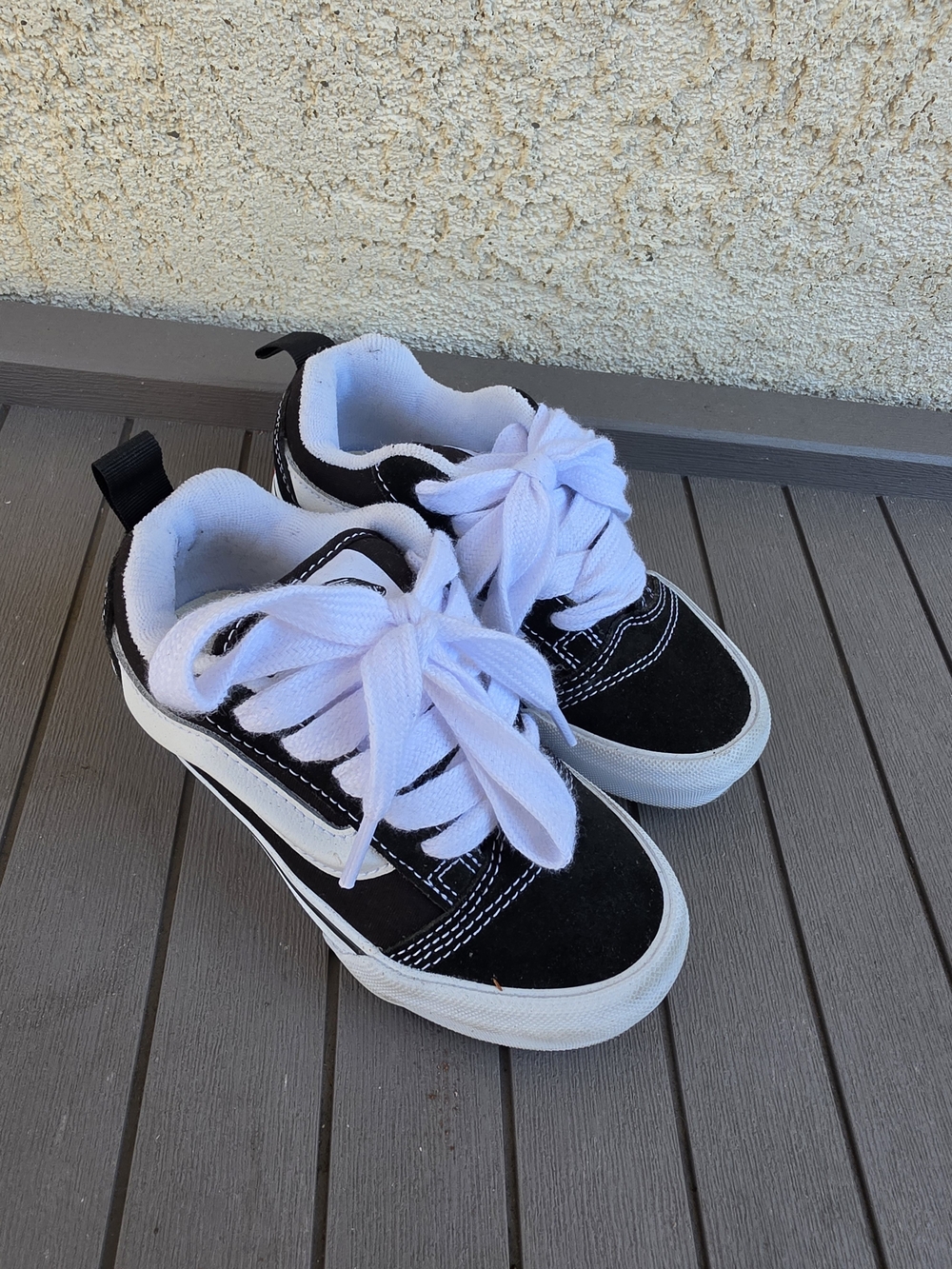 Kids Vans Fat Lace Skate Shoes Black White - Size 12